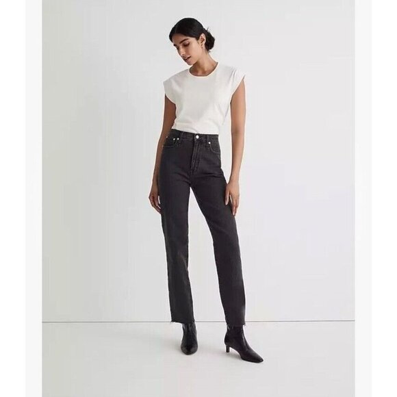 Madewell Denim - MADEWELL Jeans PERFECT VINTAGE STRAIGHT Black Grey Raw Hem SZ 27 Minimalist Stap